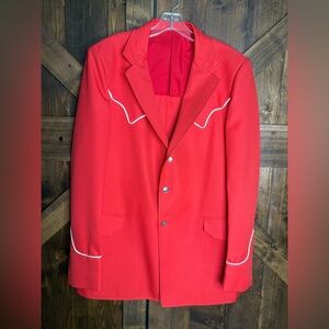 VINTAGE 50/60s Western Red Polyester Yoke White Piping Men’s Jacket Labled 44L